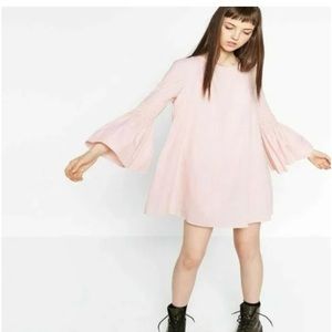 Zara Pink White Pinstriped Mini Dress Built In Shorts 100% Cotton Size Large